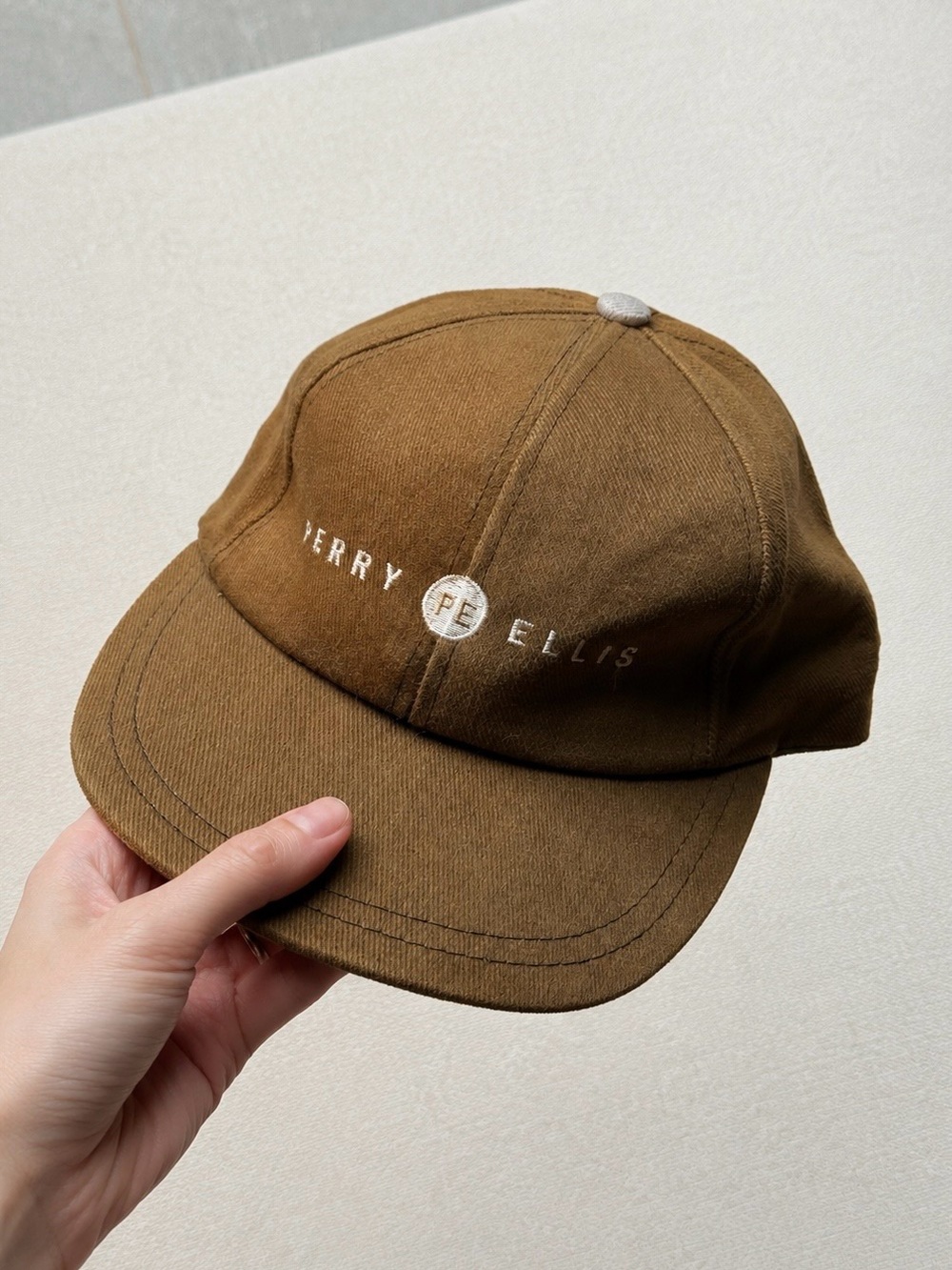 Vintage Perry Ellis Brown Minimal Strapback Cap